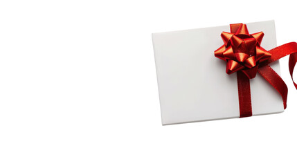 Poster - A blank white gift tag tied with a red ribbon on a white background