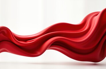 Aufkleber - Red silk cloth flows beautifully in air. 3D rendering shows smooth curves, waves. Abstract design suitable for product presentation. Luxury, elegant style. Modern, artistic look for fashion textile