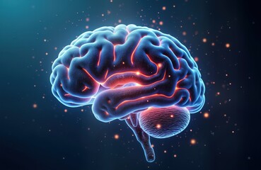 Aufkleber - 3D rendered human brain highlights neural connections. Detailed brain anatomy, structures visualized. Advanced technology. Medical illustration shows complex interactions. Digital visualization of