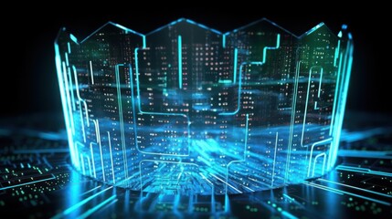 Poster - Futuristic Digital Cityscape: A Glowing Metropolis of the Future