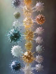 Leinwandbilder - Progression of viral structures from simple to complex forms demonstrating diversity in morphology and complexity. Generative AI