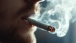 © NK - Close-up of a man smoking a cigarette, smoke swirling around, unhealthy habit and lifestyle concept