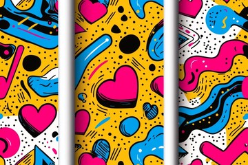 Poster - Modern seamless patterns are presented in this set. The infinite texture is ideal for wallpaper, pattern fills, web page backgrounds, and surface textures. It features handdrawn geometric ornaments