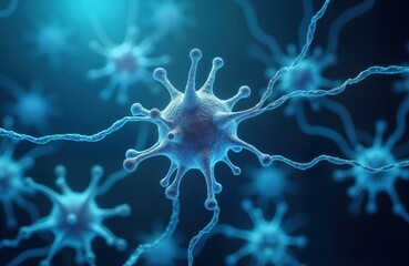 Fototapete - Microscopic view of cancer cells under microscope. Cells affected by disease. Oncology research. Illustration shows cells in 3d format. Mobile phone imagery. Medical study on cancer. Immune system