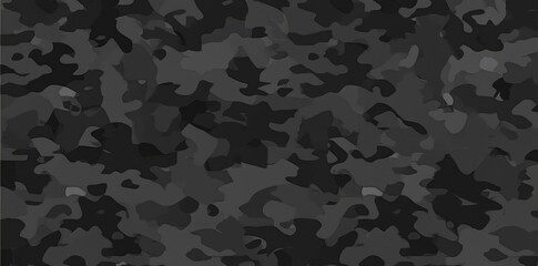 Fototapete - Seamless modern background featuring a black camouflage pattern. Classic clothing style with repeated dark camo print. Monochrome texture