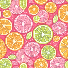 Wall Mural - Tropical design with oranges repeated on a pink backdrop. Bright, modern print ideal for fabric or wallpaper