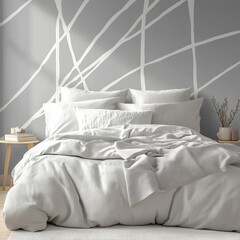 Poster - Grey wallpaper adorned with a metallic silver pattern of geometric lines serves as the background