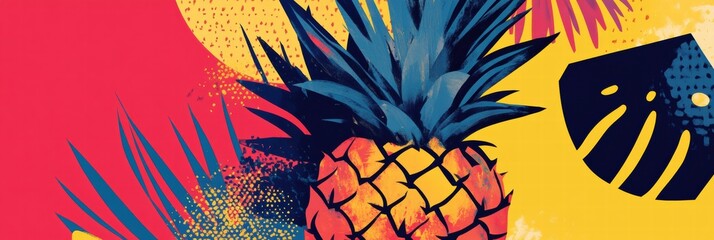 Poster - Vibrant abstract geometric pineapple design with tropical elements in bright colors for a cheerful aesthetic. Generative AI