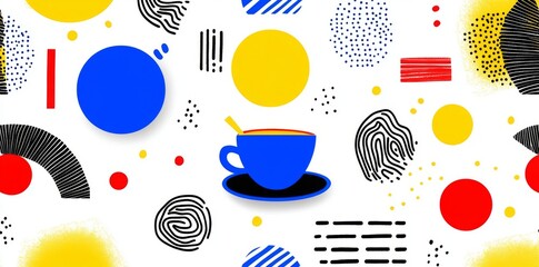 Poster - A colorful abstract doodle shape in a seamless pattern. It features a creative minimalist style art background, a trendy design incorporating basic shapes, and a modern color backdrop