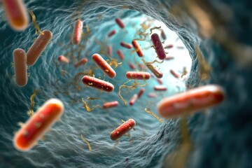 Aufkleber - Pills encircle bacteria showcasing the fight against infection and advancements in medical science. Generative AI