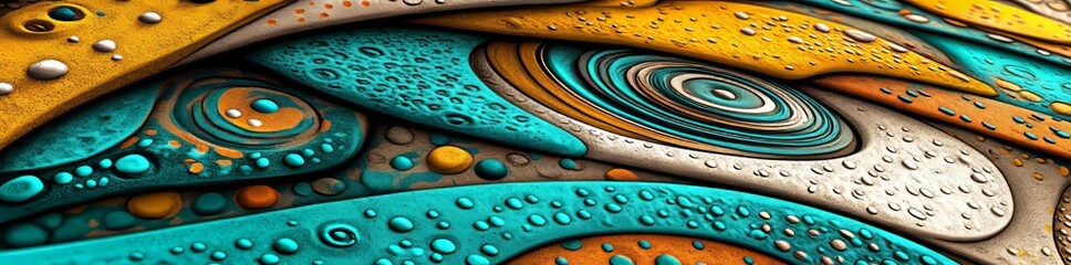 Poster - A retro-style illustration of a seamless pattern made up of colorful abstract organic shapes, set against a trendy, primary color background with creative drawings
