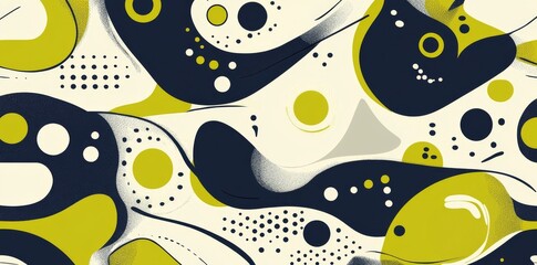 Poster - Modern minimalist art print with an abstract wavy Y2K shape seamless pattern. The background showcases psychedelic curvy shapes against a vibrant pastel backdrop, incorporating neon fashion fabric