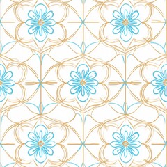 Poster - Geometric Islamic trellis pattern in pastel tones with a blue outline forms a seamless background. Argyle pattern seamless