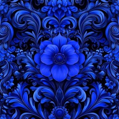 Wall Mural - Elegant blue damask seamless pattern wallpaper. Classic damask design