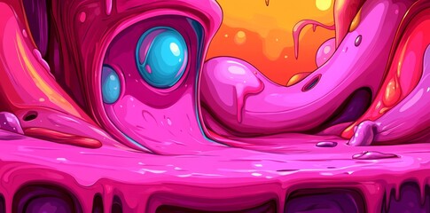 Poster - Colorful abstract organic shapes form a seamless pattern in a retro-style illustration. The background features a trendy palette of primary colors, enhancing the creative drawing