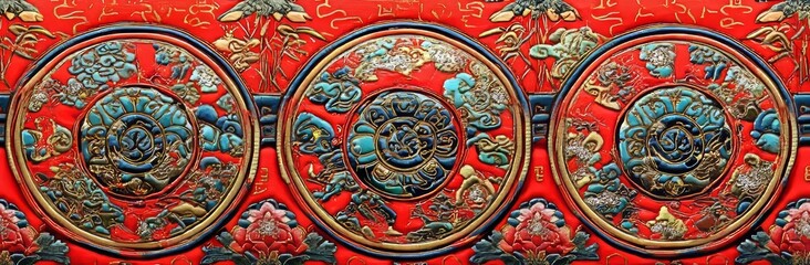 Poster - 2024 Red Dragon Silhouette in a Continuous Chinese Lunar New Year Design with Elegant Oriental Asian Elements