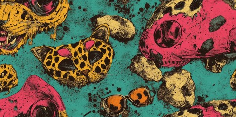 Poster - Colorful abstract brush stroke painting creates a seamless pattern. The modern paint line background features fun summer colors. The messy ink sketch makes for a wallpaper print with a freehand,