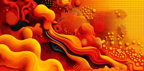 Poster - A seamless pattern illustration of colorful abstract organic shapes with smooth round shapes as the background. It features a creative drawing texture print and a dynamic liquid splash that forms a