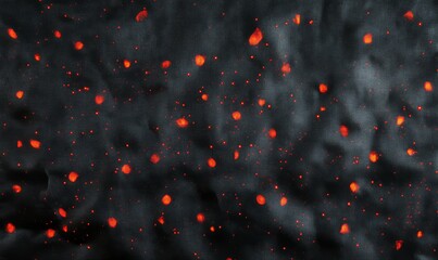 Wall Mural - Red glowing embers scattered across a black canvas , glowing, stillness