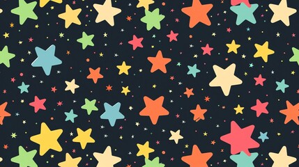 Canvas Print - a colorful and playful pattern of stars on a dark background.