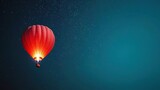  Red hot air balloon soaring against starlit sky, with man inside