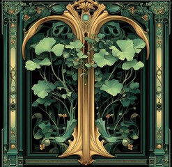 Poster - Retro stylish background featuring a modern Floral Art Nouveau Seamless Pattern with geometric decorative leaves texture