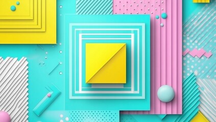 Aufkleber - Geometric pattern in a modern background, incorporating Scandinavian abstract colors or Swiss-printed shapes like rectangles, squares, and circles