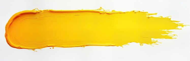 Poster - Yellow paint stroke on white background. Abstract art design element. Creative artistic illustration. Modern graphic template. Use as banner wallpaper. Vivid bright yellow colour. Paint texture.