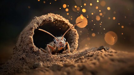 Wall Mural -   A bug in a sandhole with boke light escaping
