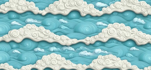 Poster - The design consists of a seamless modern pattern of white wavy textures