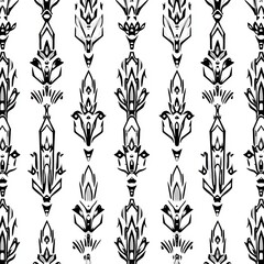 Poster - clean graphic design for fabric, wallpaper incorporating a linear modern pattern, repeating leaves in a garland style, and a linear leaf or flower with a gradient color effect