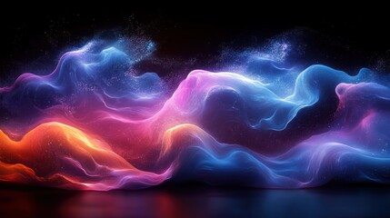 Wall Mural - Neon Purple and Blue Light Waves Abstract Flowing Rays on Black Background Digital Art Composition