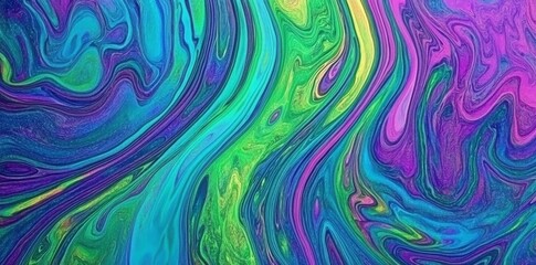 Poster - A seamless pattern illustration of abstract wavy Y2K shapes set against a colorful pastel backdrop. This modern minimalist art print includes psychedelic curvy shapes, neon fashion fabric, and liquid