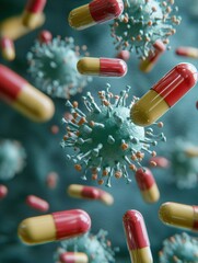 Aufkleber - Pills encircling bacteria representing advancements in medical science and treatment methods. Generative AI