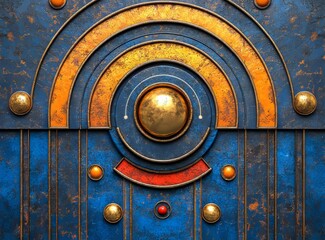 Poster - Vintage style, modern design seamless art deco wallpaper in tan, blue, and brown