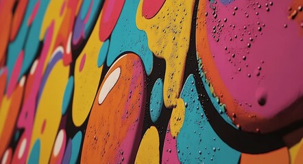 Poster - A modern geometric design overlay in a trendy Memphis 80s-90s style accents an abstract pop art background with color paint splashes