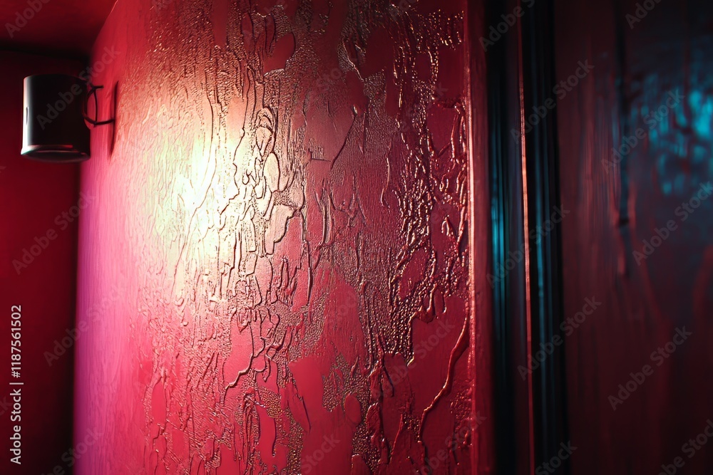 Vintage retro red wallpaper with a flock design and red damask patterns ...