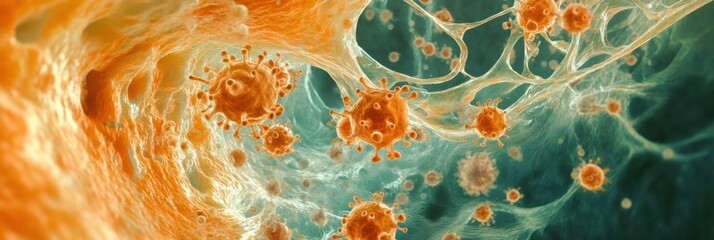 Aufkleber - Swirling bacteria and microbes in a liquid environment displaying dynamic movement and interactions. Generative AI