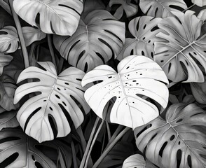 Poster - A stylish floral background adorned with leaves. Enhanced by a modern seamless geometric pattern