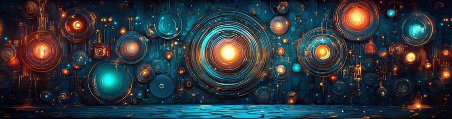 Poster - The design includes a black metal background with a hexagonal abstract pattern and golden light lines, combined with a dark 3d geometric texture illustration, a bright grid pattern, and a horizontal