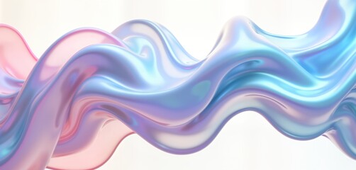 Poster - Abstract iridescent shape with flowing curves. Colorful gradient waves move dynamically in 3D space. Fluid holographic design with vibrant colors. Minimalist, futuristic style. Smooth metallic
