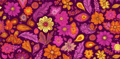 Poster - Hippie seventies nature backdrop print with repeating daisy flowers