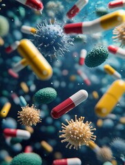 Aufkleber - Pills encircling bacteria representing innovative advancements in medical science and treatments. Generative AI