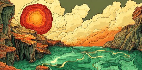 Poster - Wave line Japanese style background in modern art deco, offering an organic dynamic texture for print, wall art, and packaging