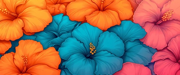 Poster - Seamless patterns of colorful organic shapes and geometric nature symbols are presented on a cartoon background, highlighted by a simple freehand flower symbol in vintage pastel tones