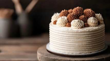 Aufkleber - close up of classic vanilla cake topped with buttercream flowers and decorative elements, showcasing delightful dessert perfect for celebrations