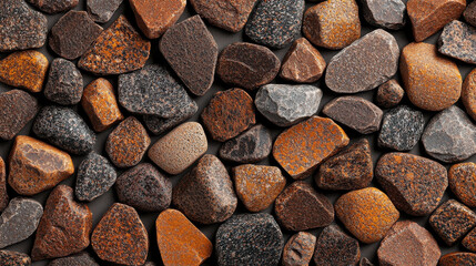 Fototapete - textured collection of polished stones in various colors and sizes, showcasing natural beauty and di