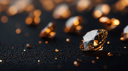 Aufkleber - stunning arrangement of orange diamond crystals on dark background, showcasing their brilliance and sparkle. composition highlights luxurious and elegant nature of these gems