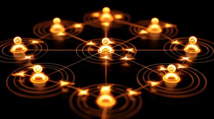 Poster - digital network connections with glowing nodes and lines symbolize communication and collaboration. 