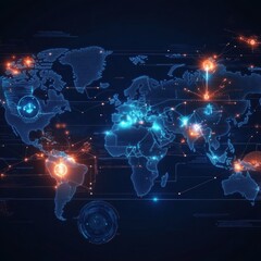 Leinwandbilder - Global map highlighting zones of viral spread with data layers and visual indicators. Generative AI